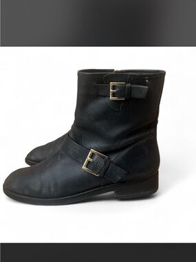 Michael Kors Black Leather Buckle Ankle Boots